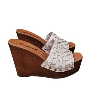 Free People Cassie White Leather Boho Wedges Size 38